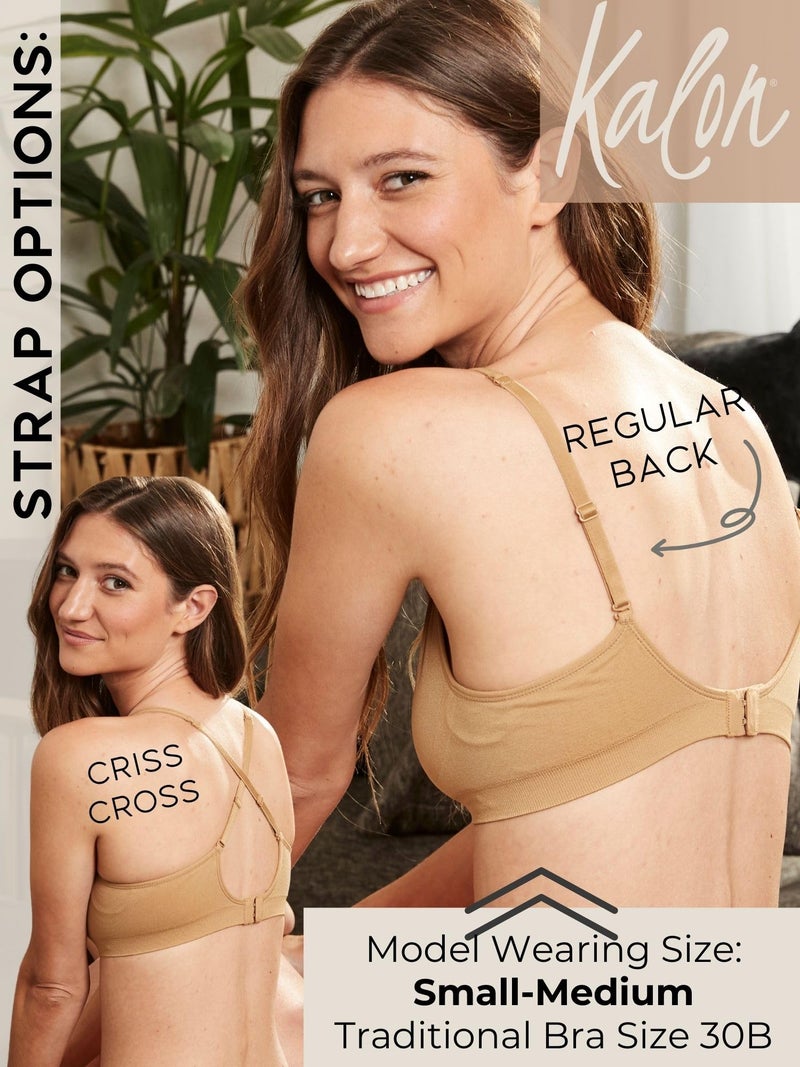 Kalon Womenâ€™s 4 Pack Demi Padded Bralette Wireless Comfortable Bra (M/L, Dark Beige) - Image 4